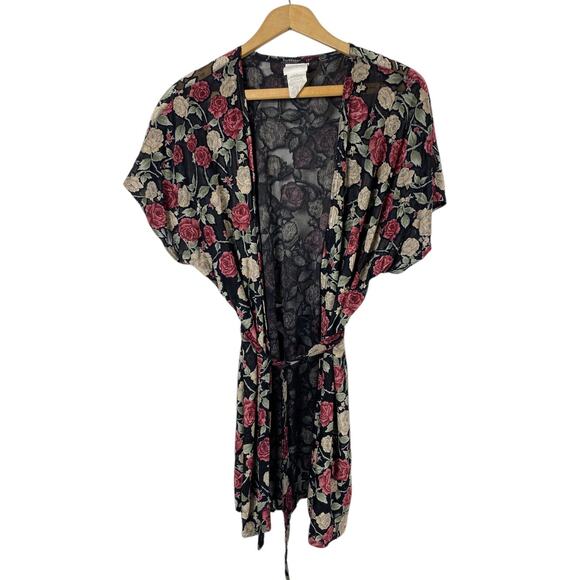 Secret Treasures Kimono Robe Wrap Flocked Velvet Rose Romantic Whimsigoth Large - Picture 2 of 11